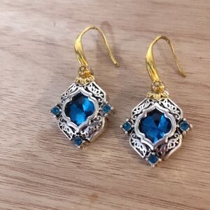 Elegant Aquamarine Silver and Gold Earrings
